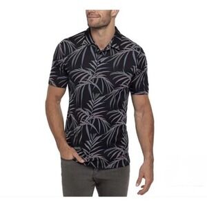 NEW Travis Mathew Buzz Words Polo Black Palm Fronds Men's L No Logo